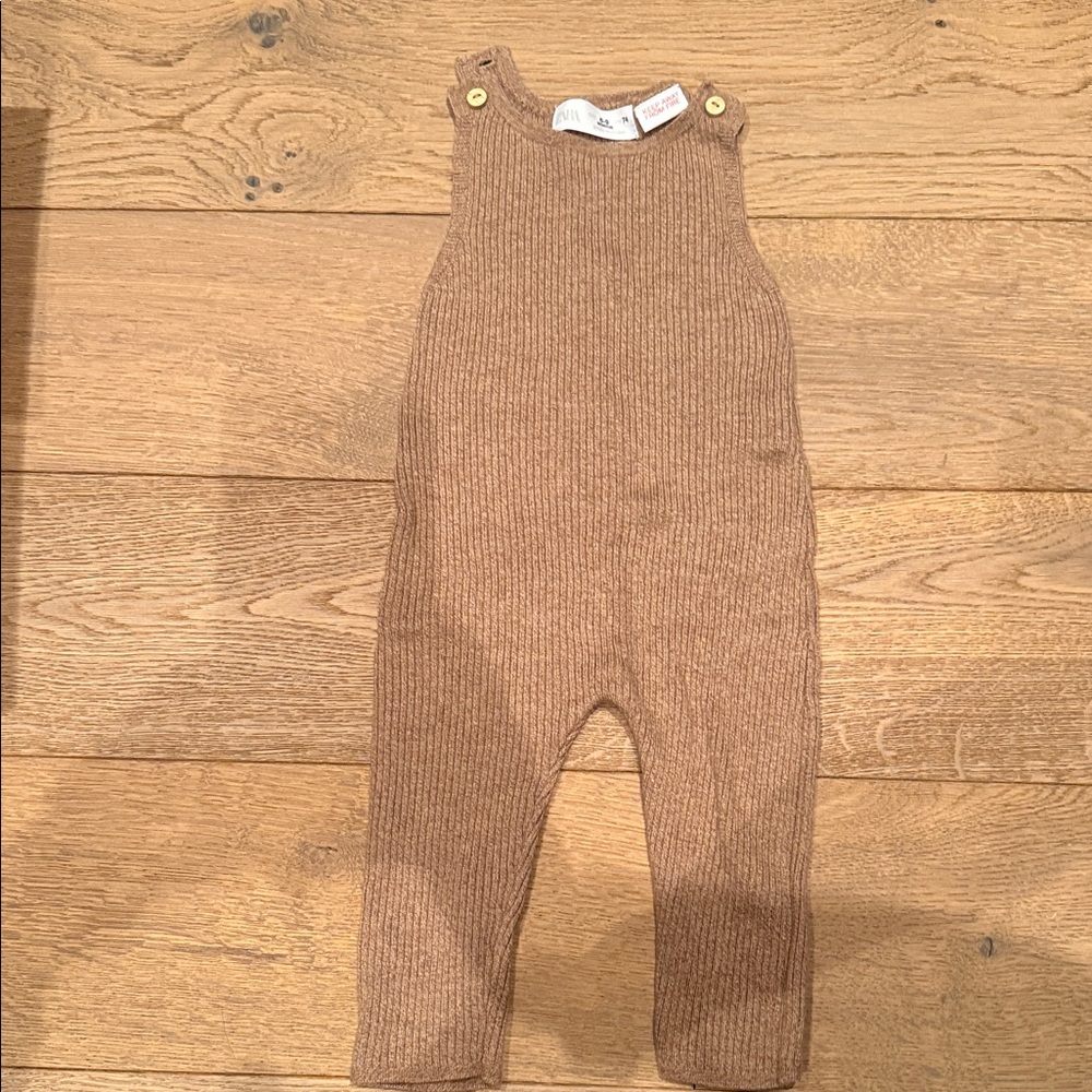 Zara Brown Ribbed Knit Overalls